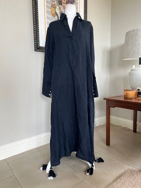 Madison Mathews Navy Linen Dress Cover Up XS